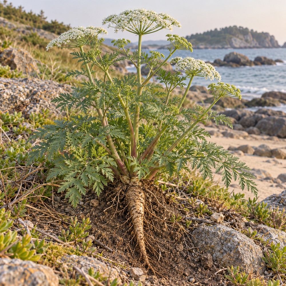 Coastal glehnia root — Living plant / source habitat