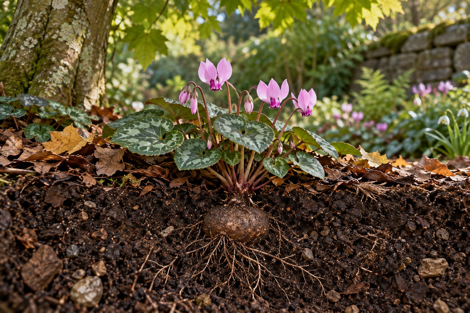 Cyclamen in free-draining humus under tree shade
